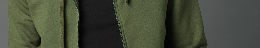 Buy Roadster Men Olive Green Solid Hooded Sweatshirt - Sweatshirts for ...