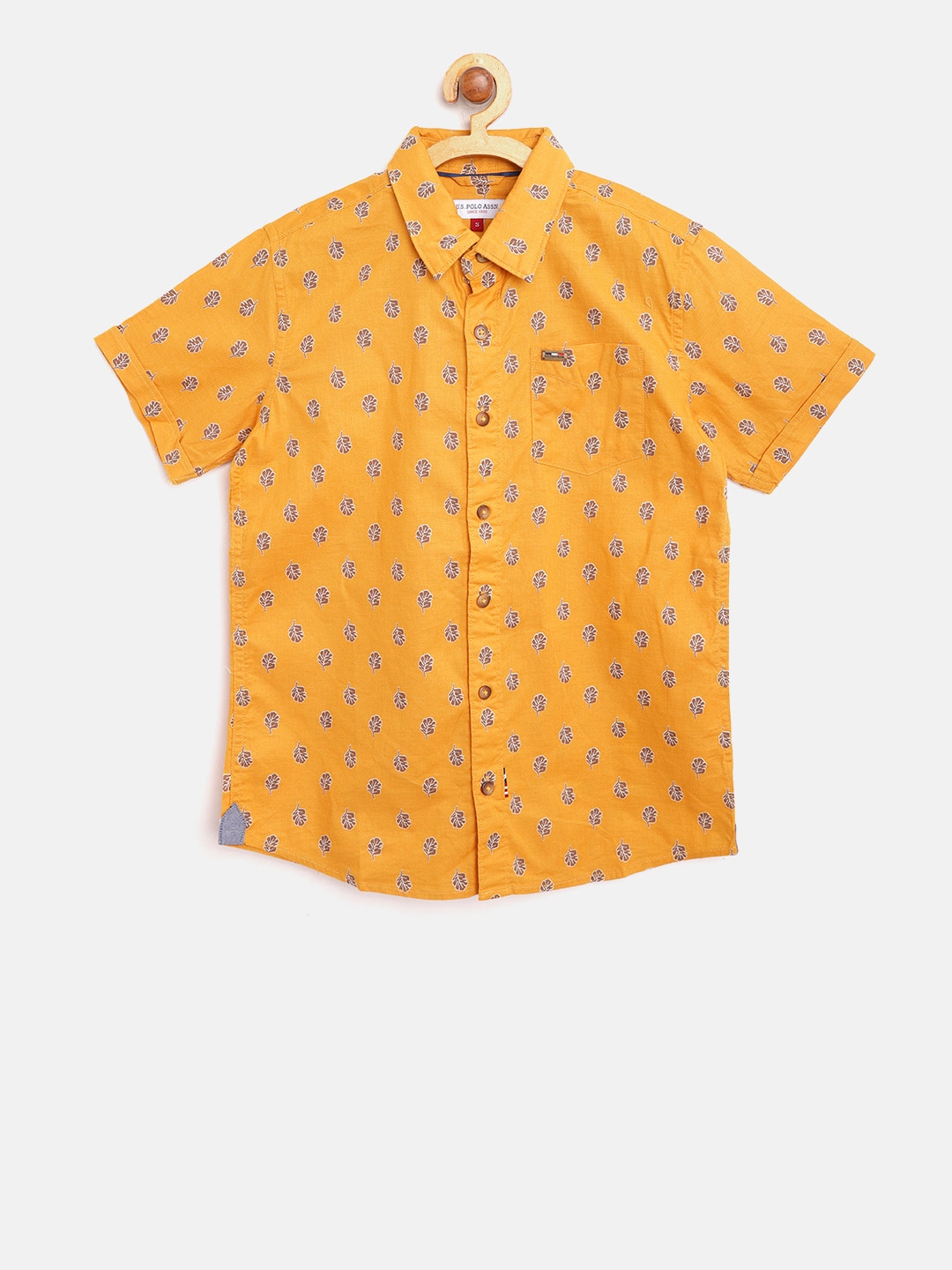 Buy U.S. Polo Assn. Kids Boys Mustard Yellow Regular Fit Printed Casual ...