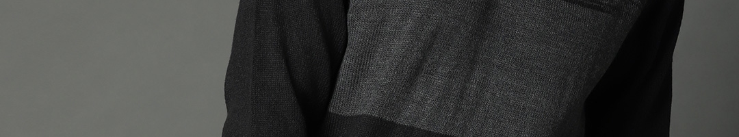 Buy Roadster Men Black & Charcoal Grey Colourblocked Pullover ...