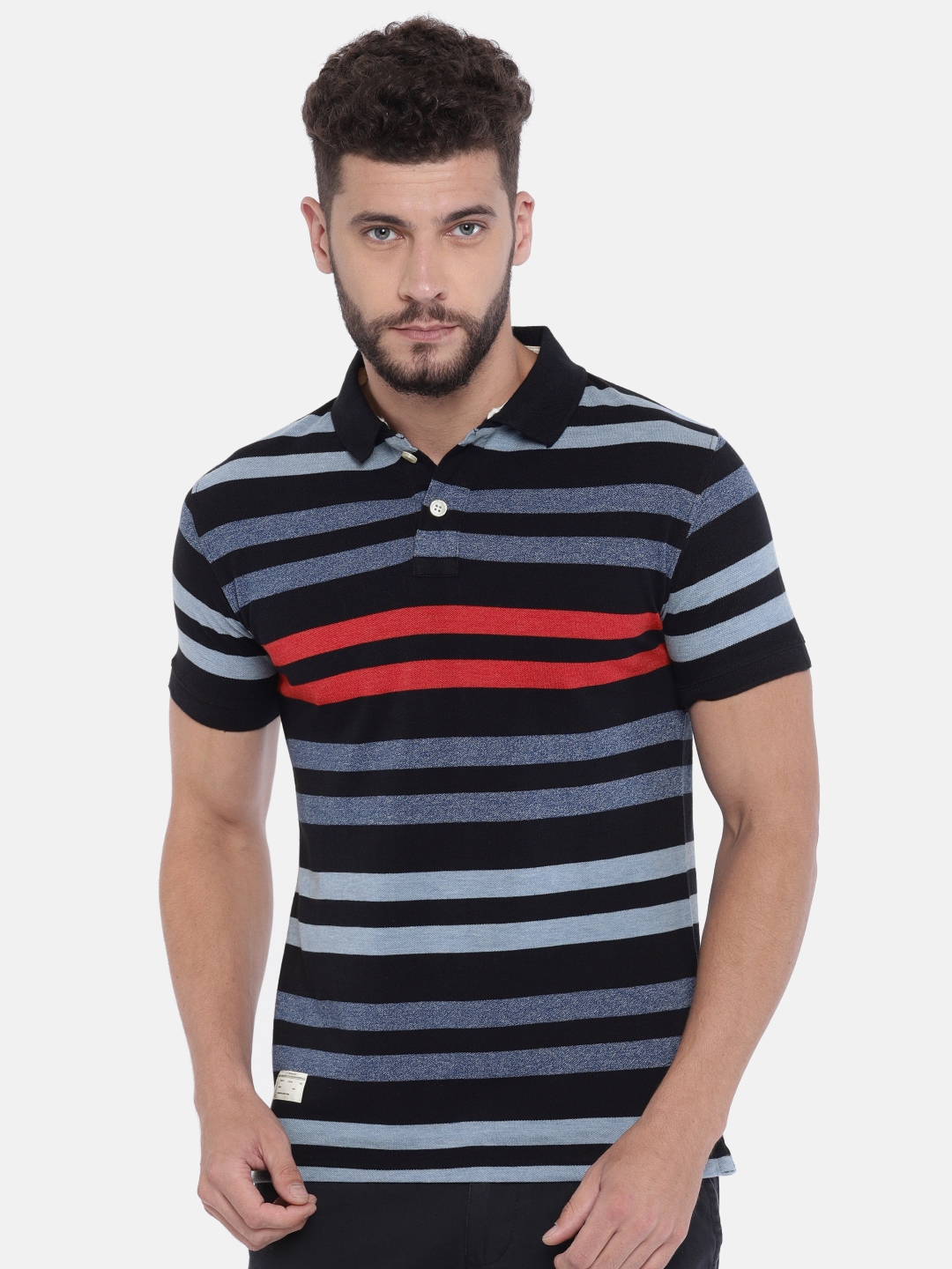 Buy Sports52 Wear Men Navy Blue & Red Striped Polo Collar T Shirt ...