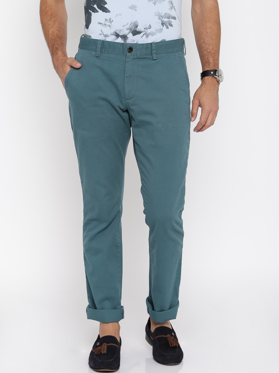 Buy French Connection Teal Blue Chinos Trousers - Trousers for Men ...
