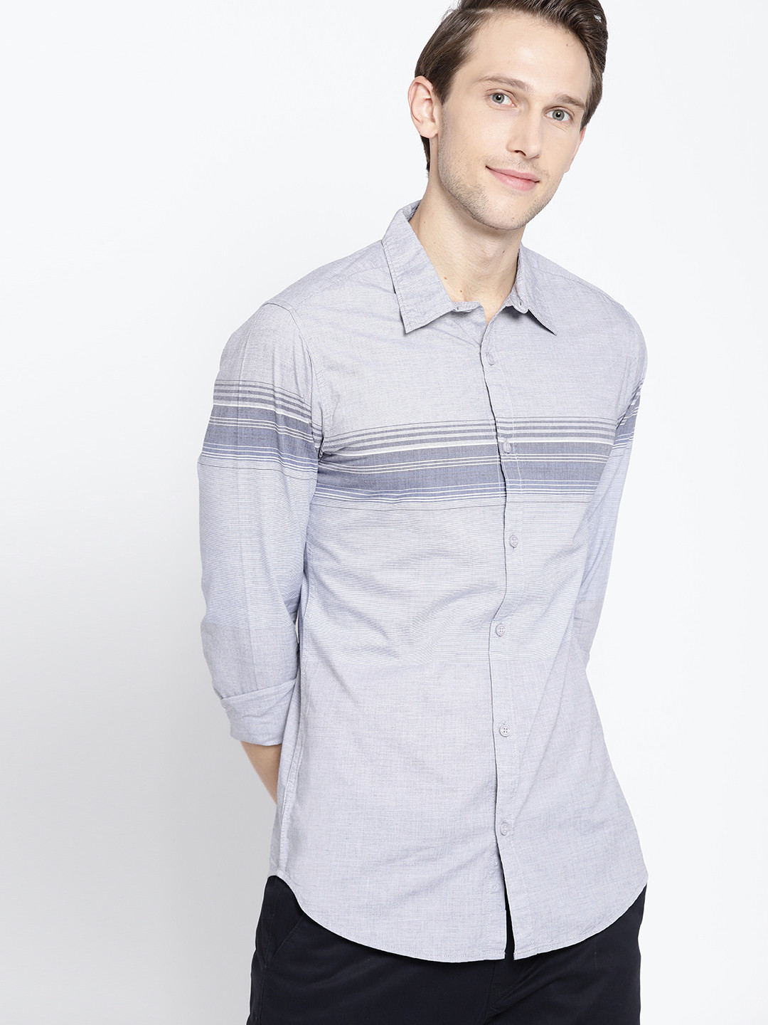 Buy HERE&NOW Men Grey & Blue Striped Casual Shirt Shirts for Men