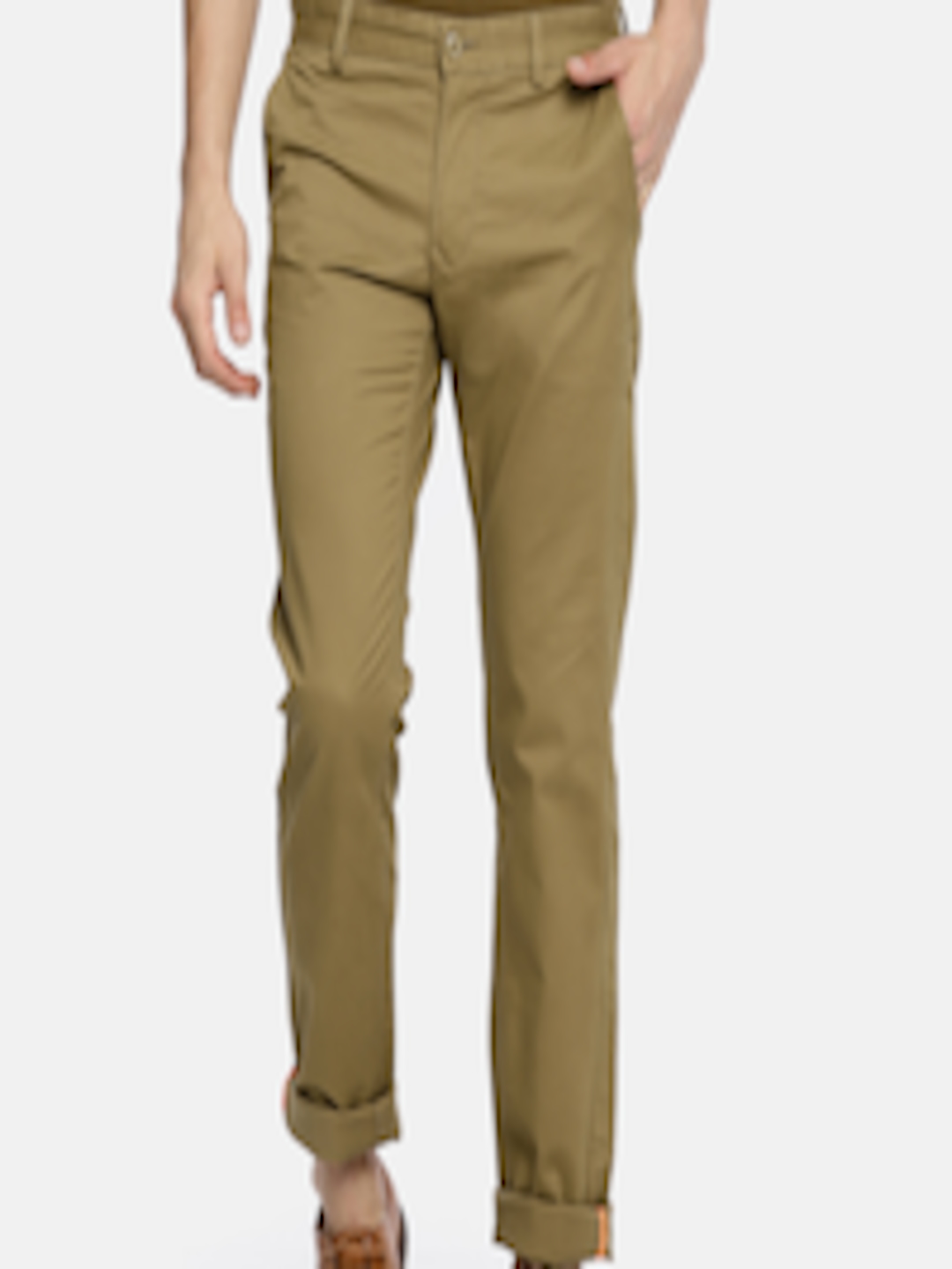 Buy Indian Terrain Men Khaki Brooklyn Slim Fit Solid Chinos - Trousers ...