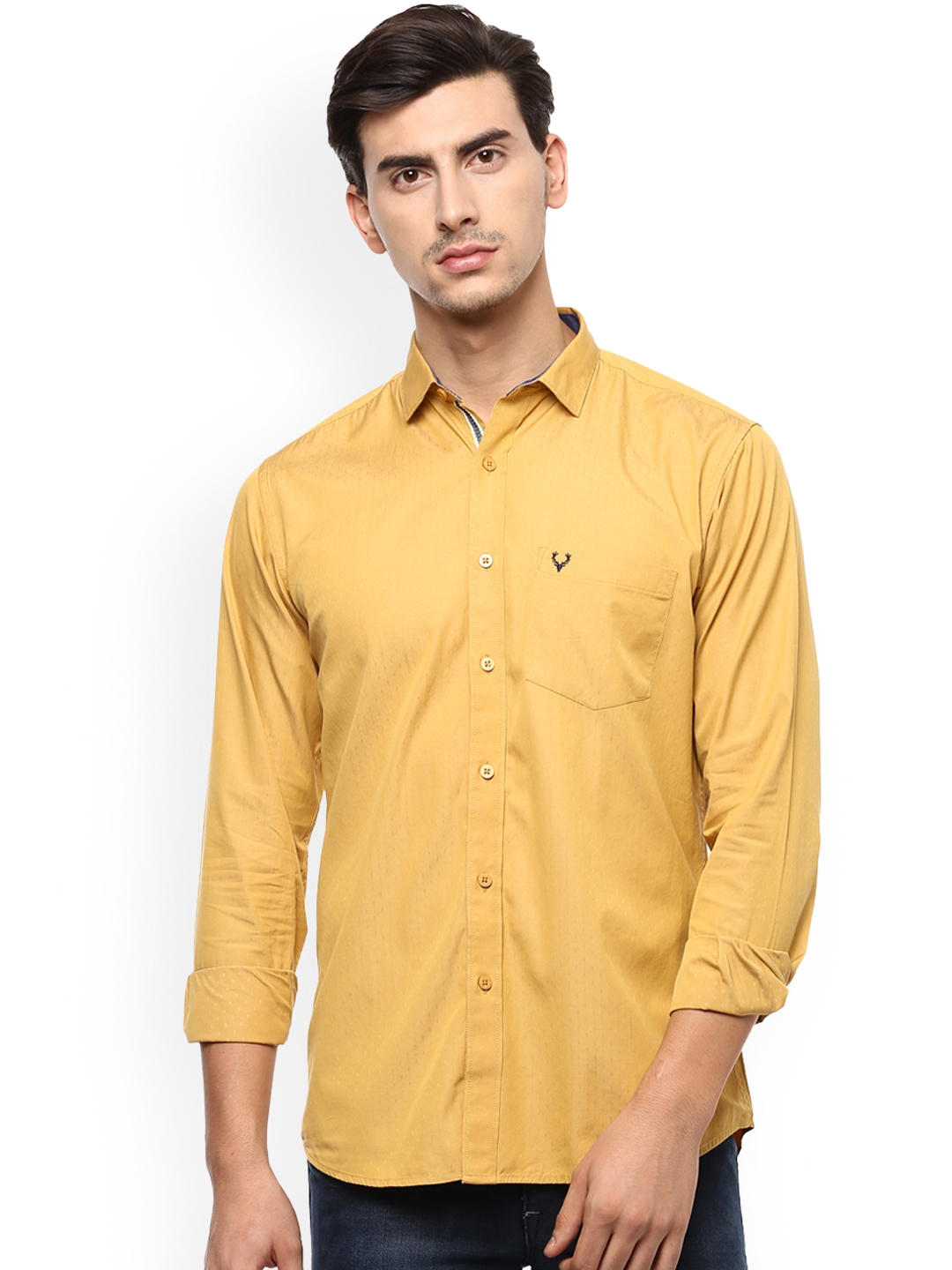Buy Allen Solly Men Mustard Slim Fit Printed Casual Shirt - Shirts for ...