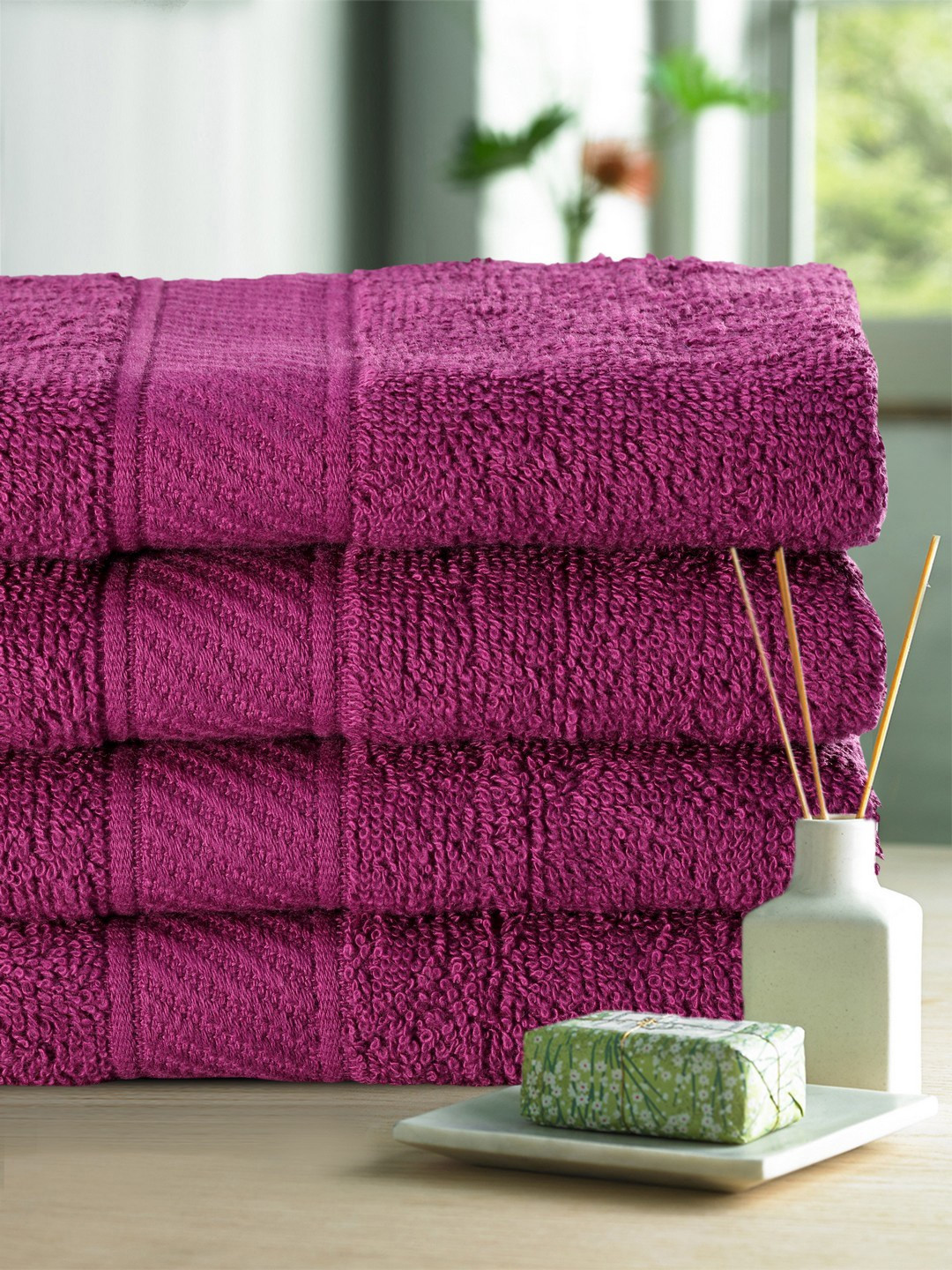 Buy MYTRIDENT Set Of 4 400 GSM Magenta Hand Towels Hand Towels for