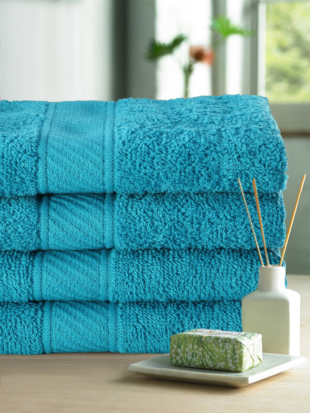 Buy Trident Set Of 4 400 GSM Teal Blue Hand Towels Hand Towels for