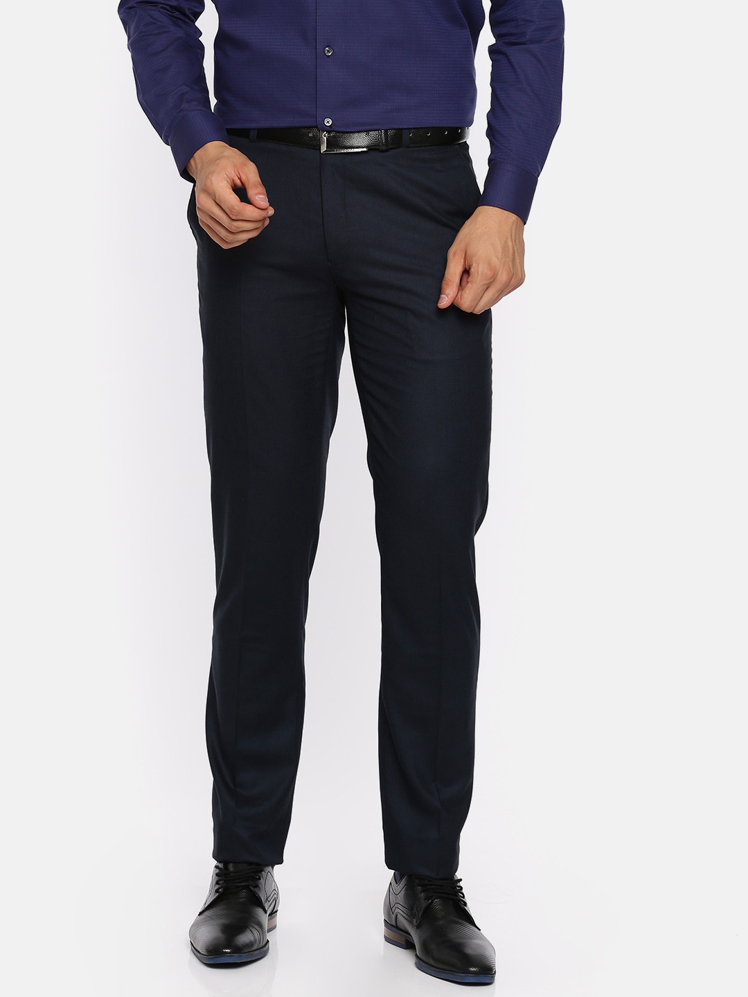 Buy Raymond Men Navy Slim Fit Self Design Formal Trousers - Trousers ...