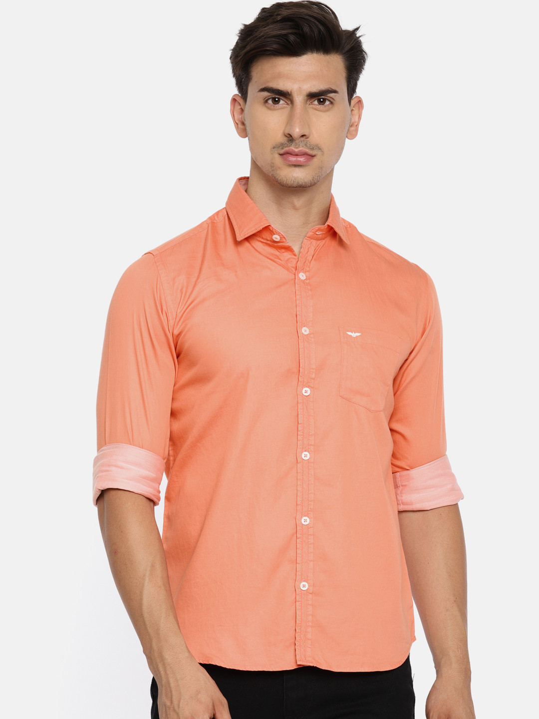 Buy Park Avenue Men Orange Regular Fit Solid Casual Shirt ...