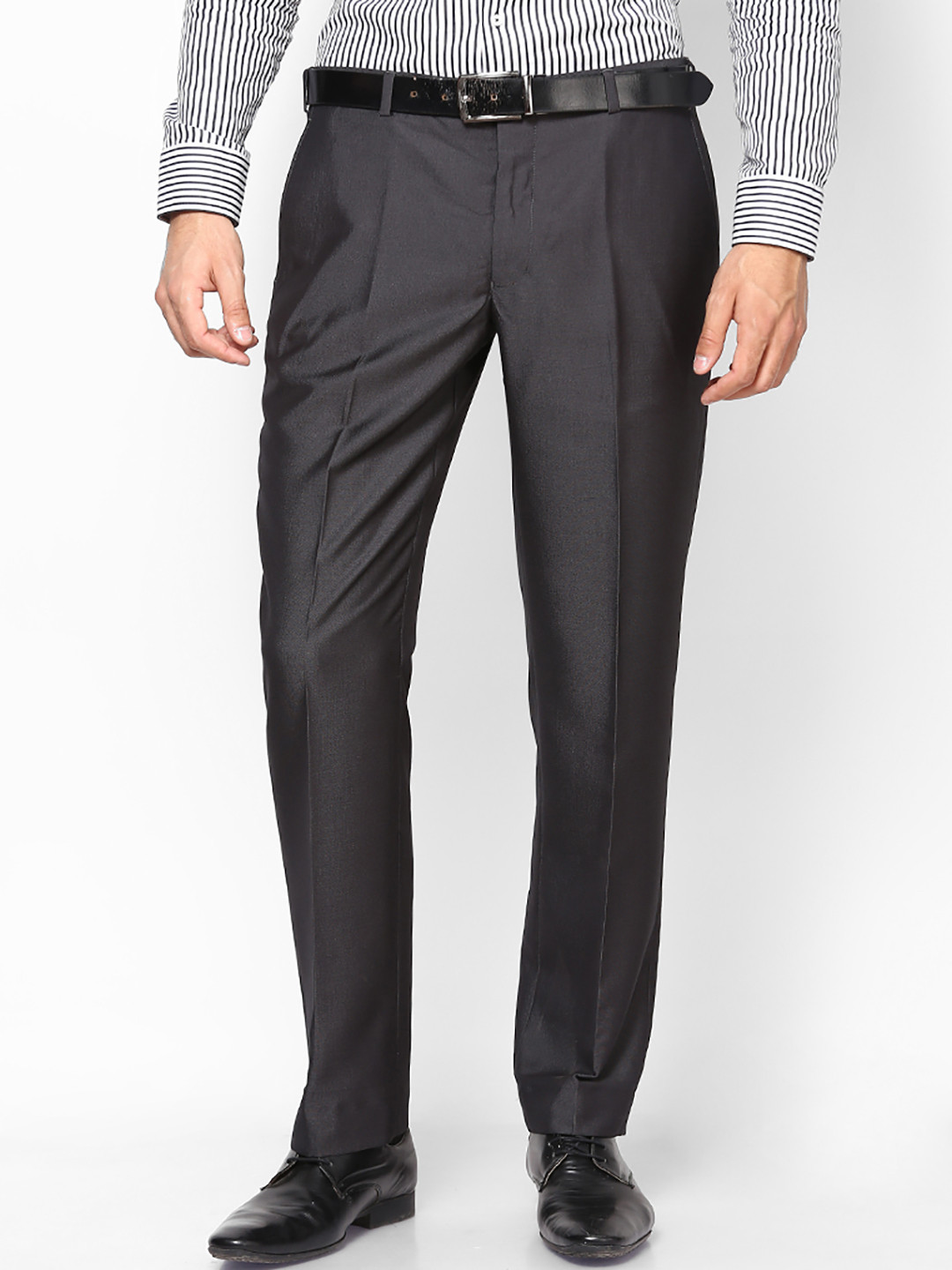 Buy Park Avenue Men Charcoal Grey Smart Fit Solid Formal Trousers ...