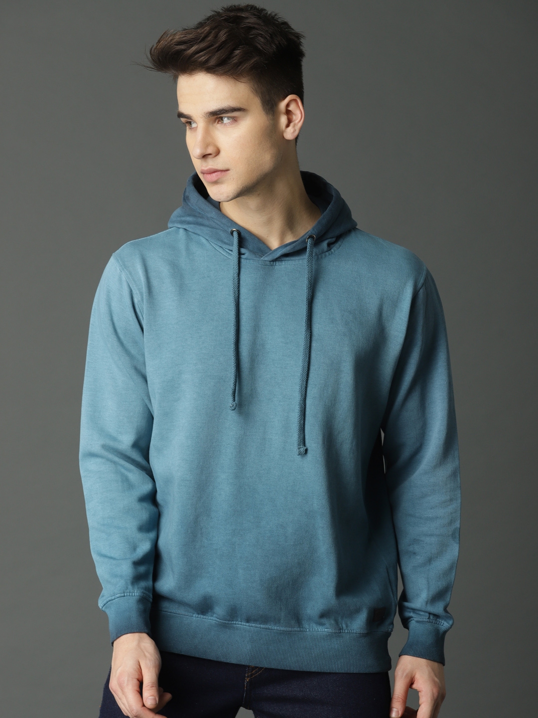 Buy Roadster Men Blue Solid Hooded Sweatshirt - Sweatshirts for Men ...