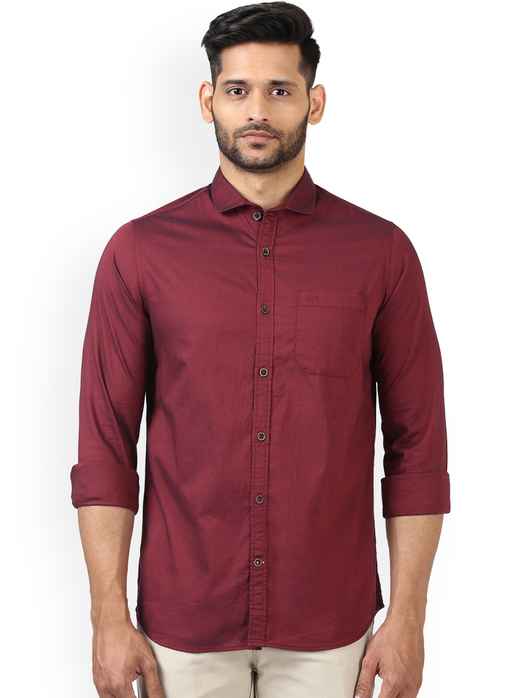 Buy ColorPlus Men Maroon Regular Fit Solid Casual Shirt - Shirts for ...