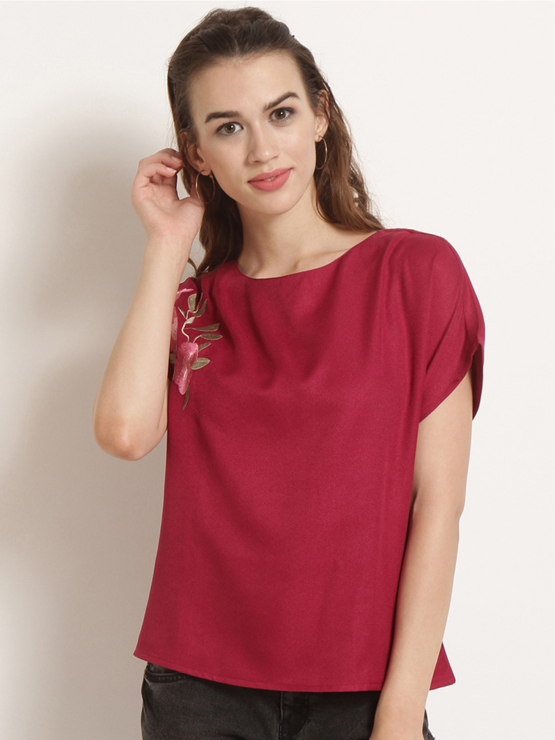 Magenta Solid Shoulder Straps Top