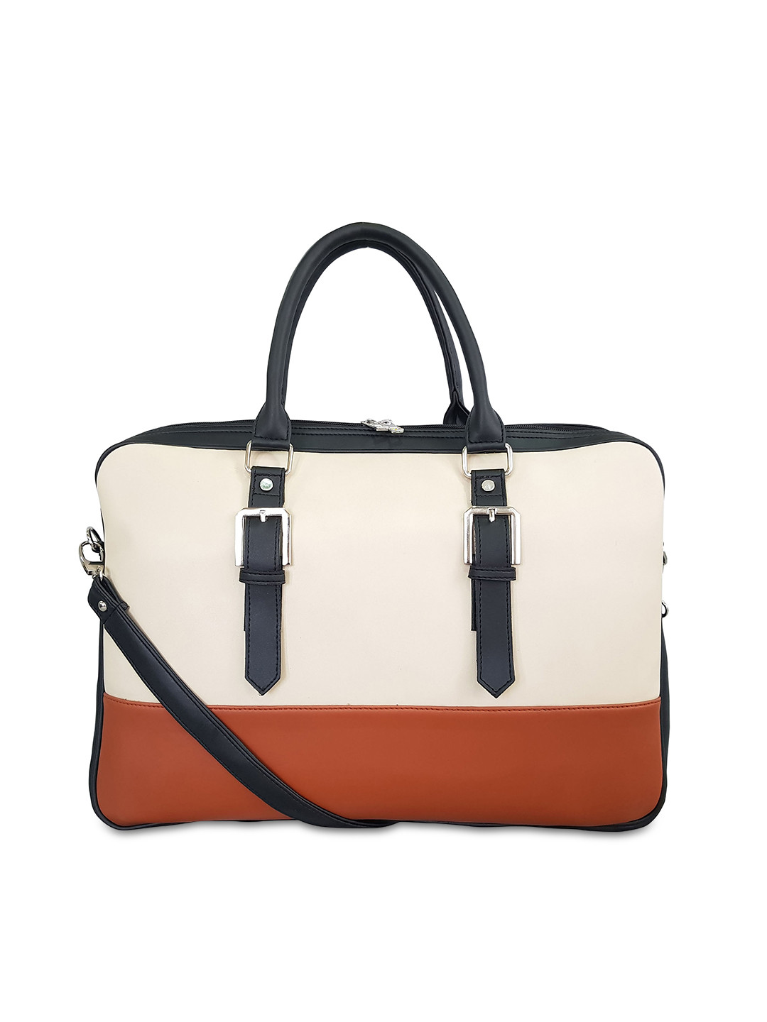 Buy Toteteca Women Off White & Tan Colourblocked Laptop Bag Laptop