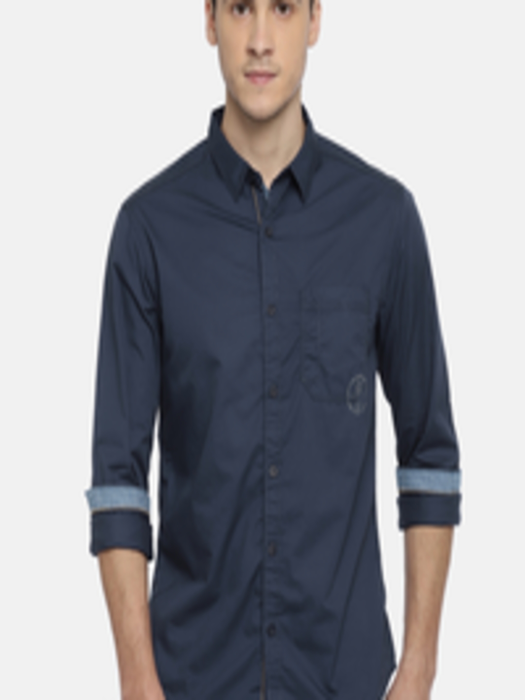 Buy SPYKAR Men Navy Slim Fit Solid Casual Shirt - Shirts for Men ...