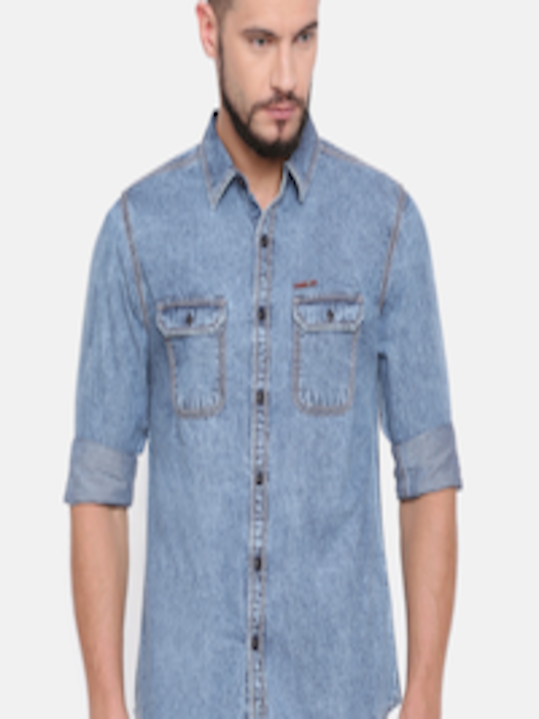 Buy SPYKAR Men Blue Regular Fit Solid Denim Casual Shirt - Shirts for ...