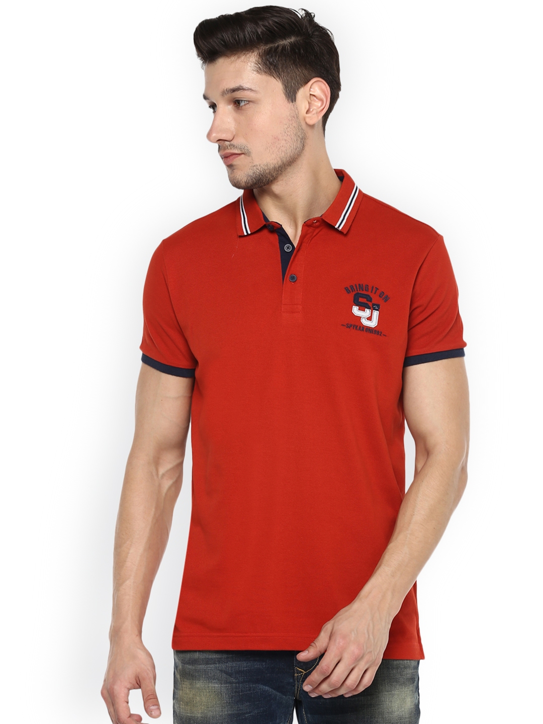 Buy SPYKAR Men Orange Solid Polo Collar T Shirt - Tshirts for Men ...
