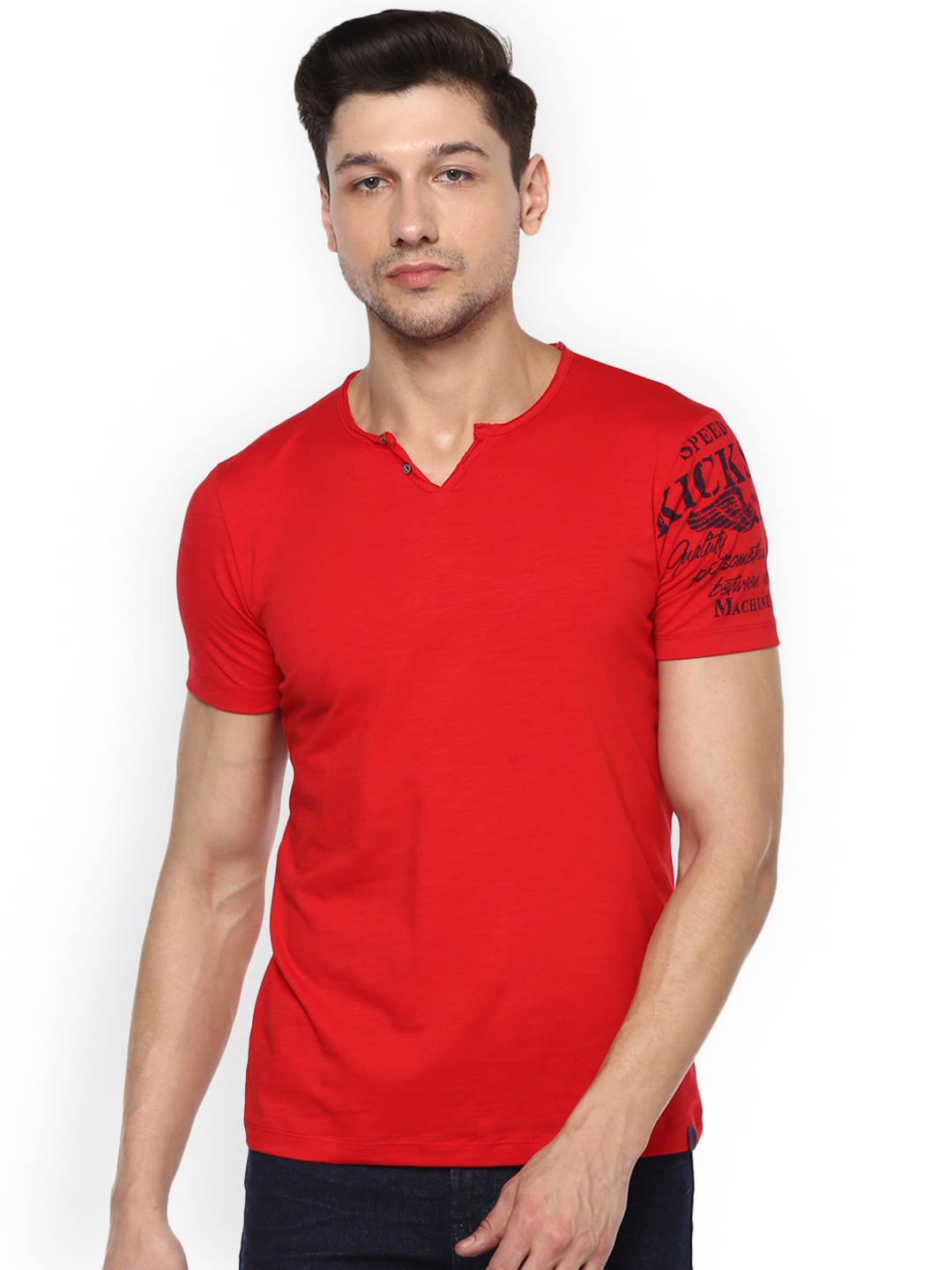 Buy SPYKAR Men Red Printed V Neck T Shirt - Tshirts for Men 6520182 ...