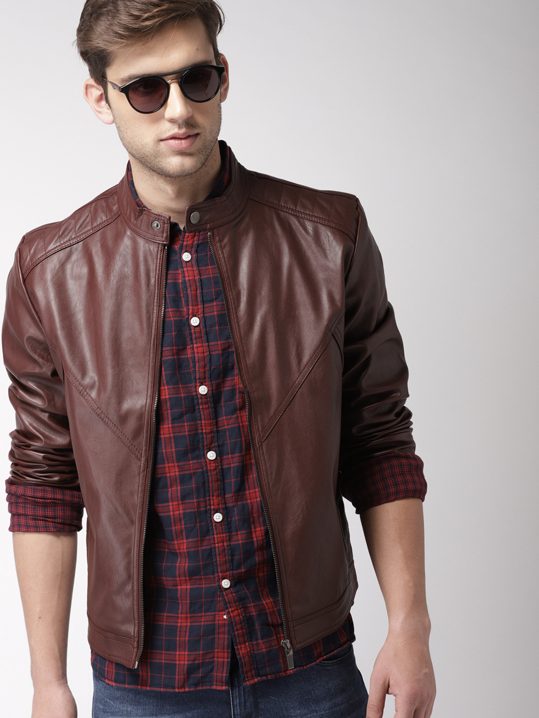 Buy Harvard Men Maroon Solid Biker Jacket Jackets for Men 6522799