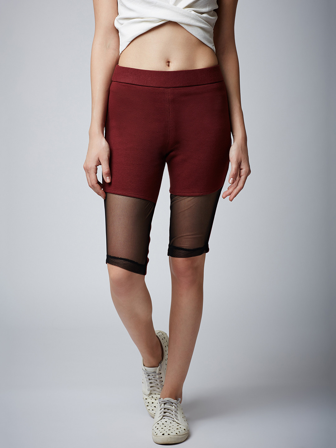 Buy Rider Republic Women Burgundy Solid Slim Fit Regular Shorts
