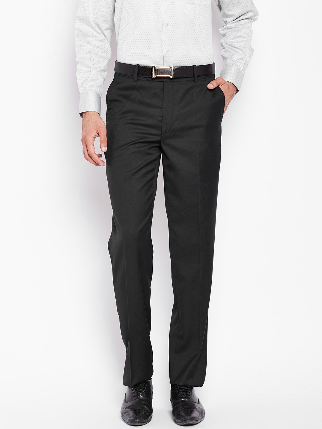 Buy Wills Lifestyle Men Black Regular Fit Solid Formal Trousers ...