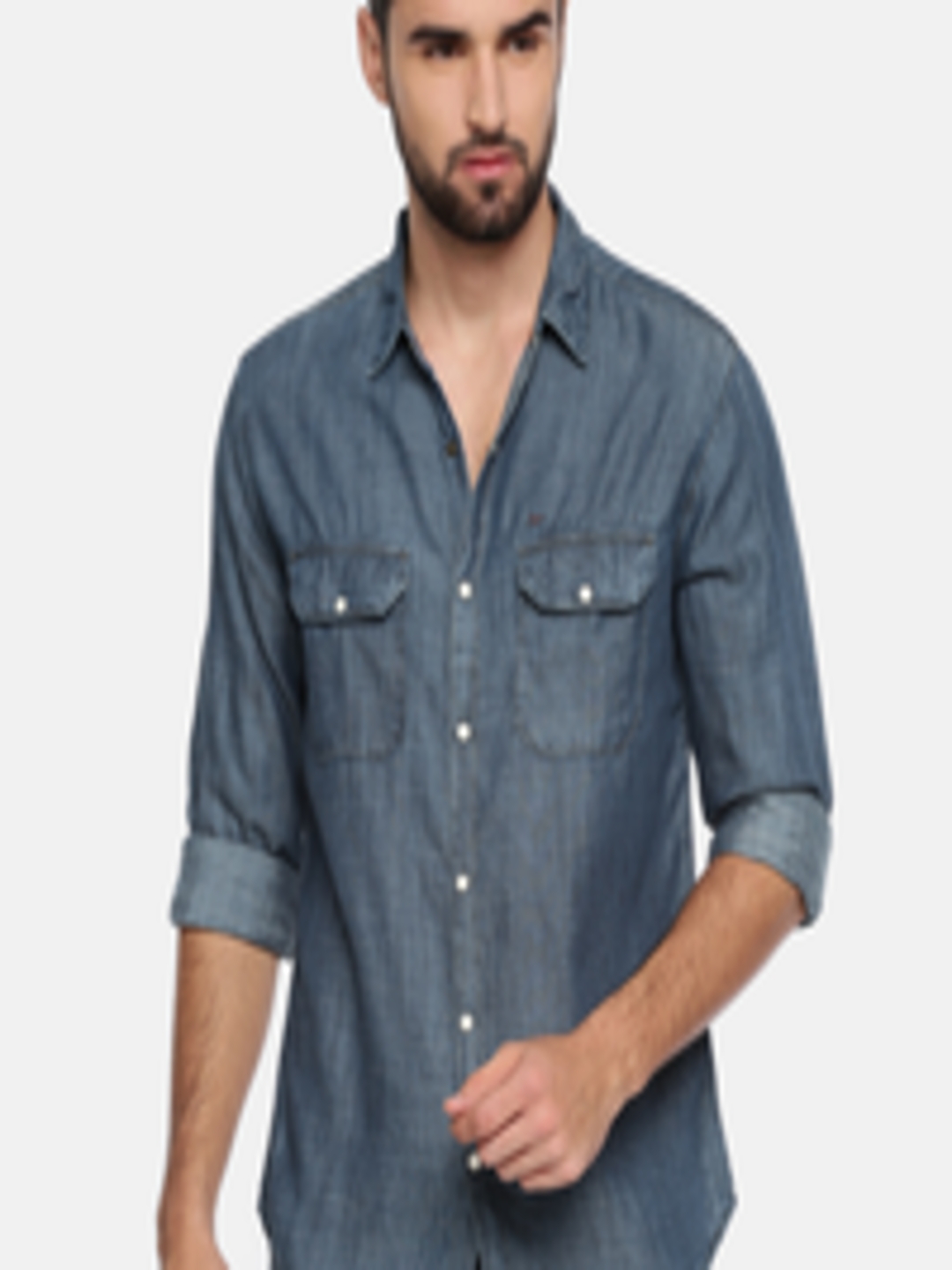 Buy SPYKAR Men Blue Slim Fit Faded Casual Shirt - Shirts for Men ...