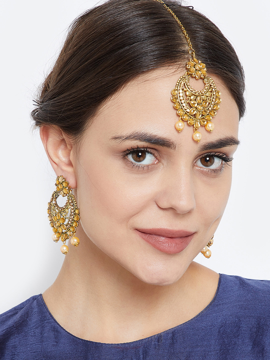 Buy ZeroKaata Golden Kundan Embellished, Pearl Golden Earrings And