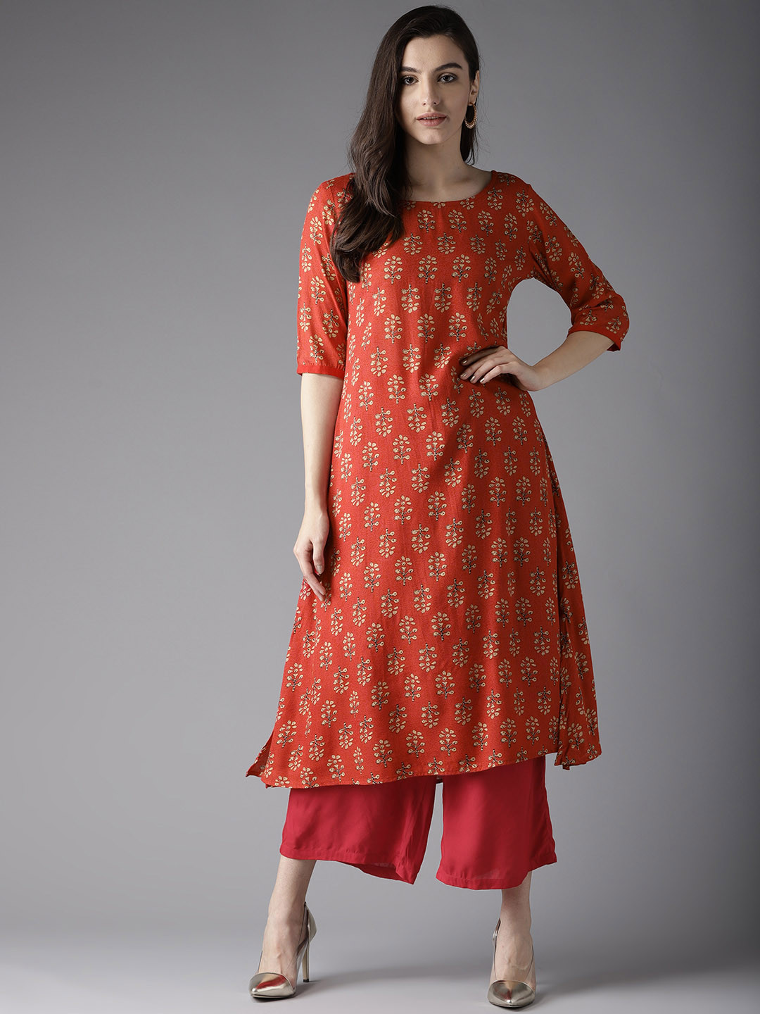 Women Rust Red & Beige Kurta Set