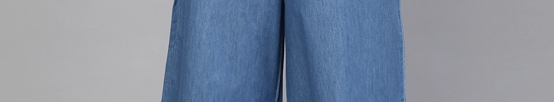 Buy SASSAFRAS Women Blue High Rise Denim Parallel Trousers - Trousers ...