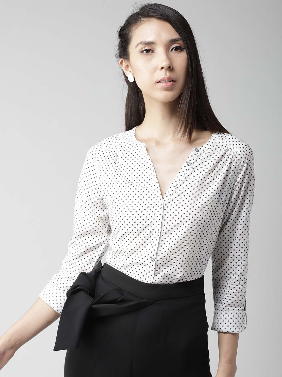 Buy Tommy Hilfiger Women White & Navy Printed Shirt Style Pure Cotton