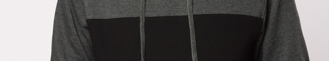 Buy Ether Men Black & Charcoal Grey Colourblocked Hooded Sweatshirt ...