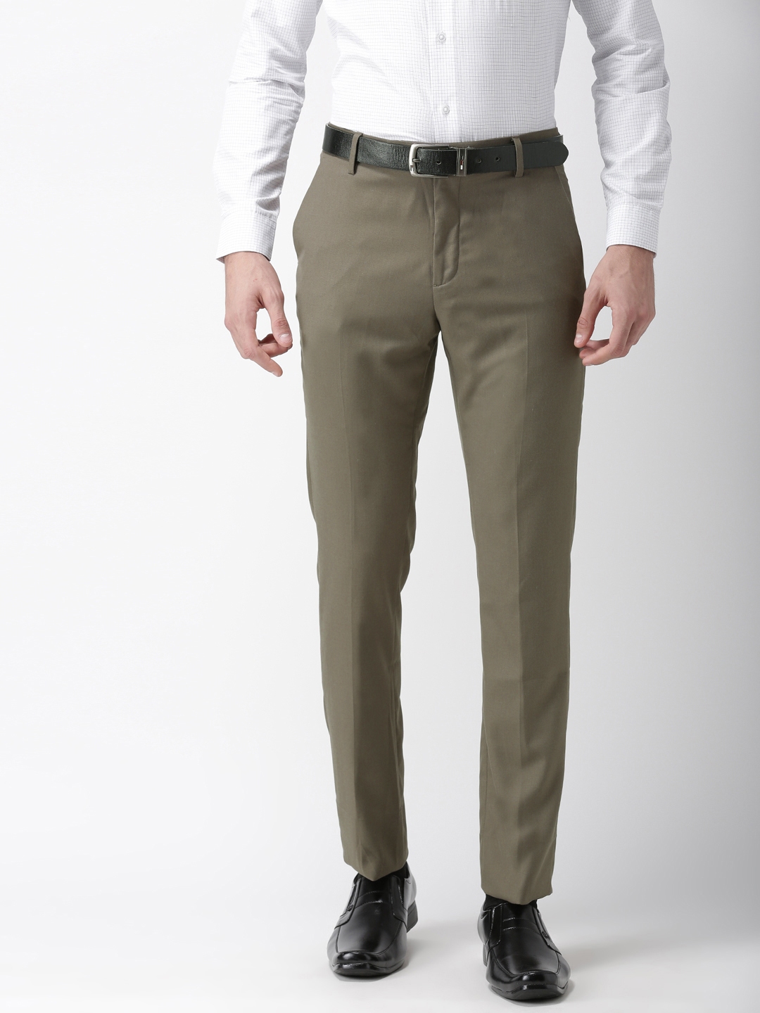 Buy Arrow Men Taupe Tapered Fit Solid Formal Trousers - Trousers for ...