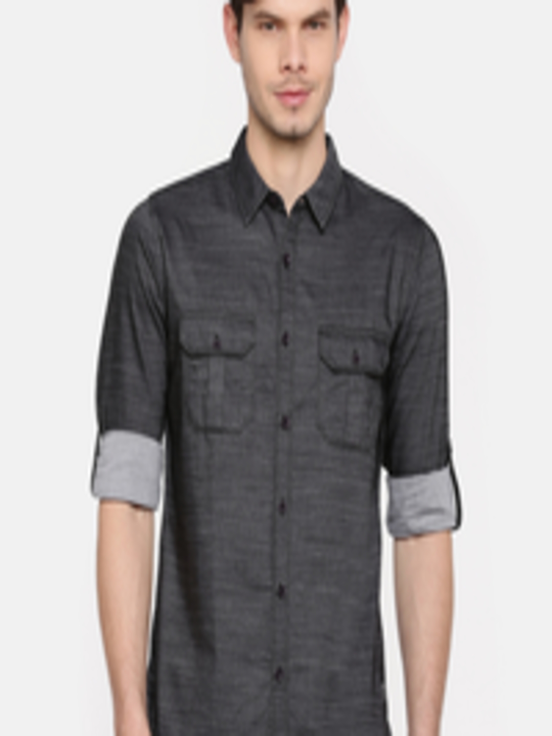 Buy SPYKAR Men Charcoal Grey Regular Fit Solid Casual Shirt - Shirts ...