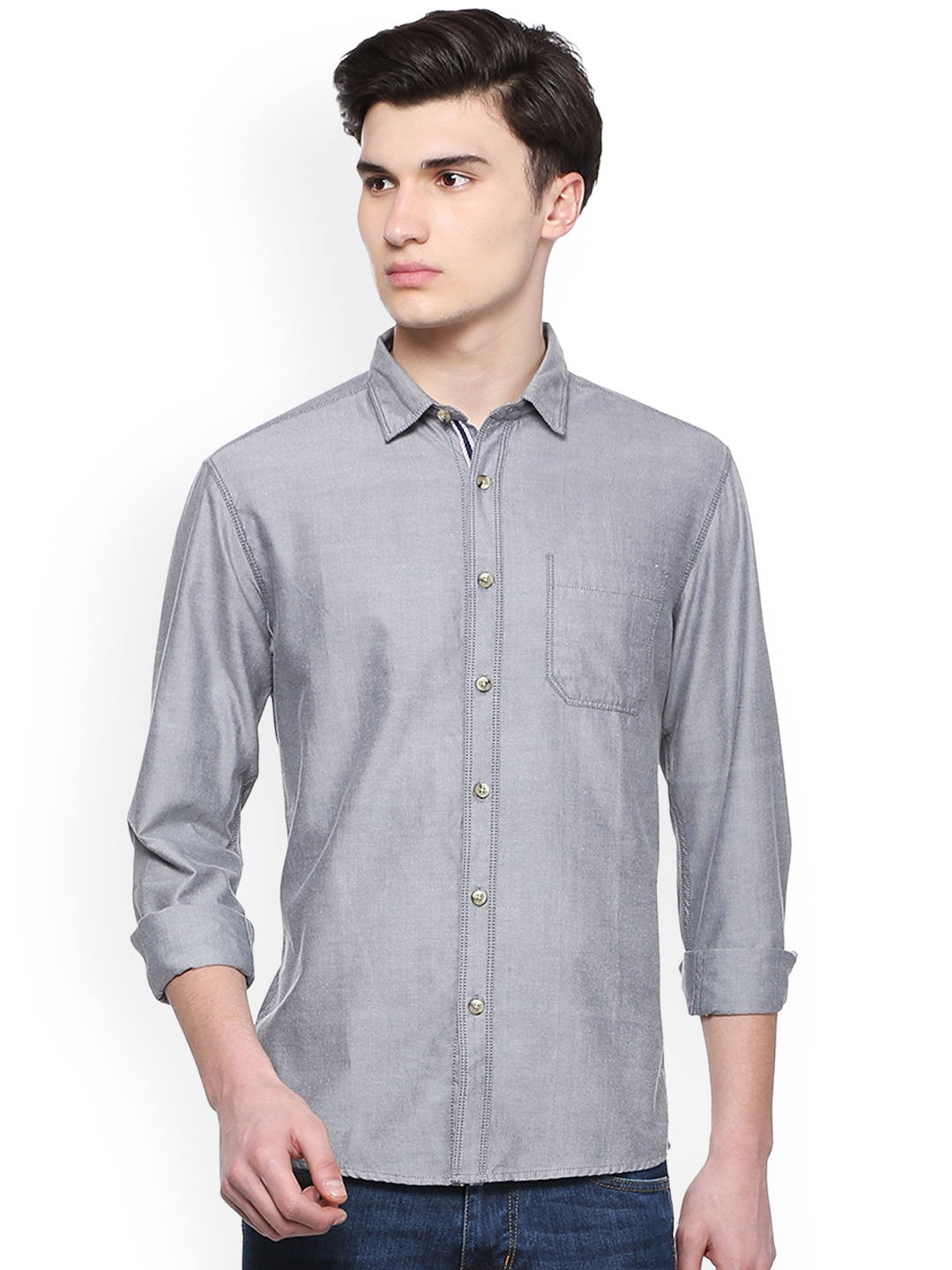 Buy People Men Grey Regular Fit Solid Casual Shirt - Shirts for Men ...