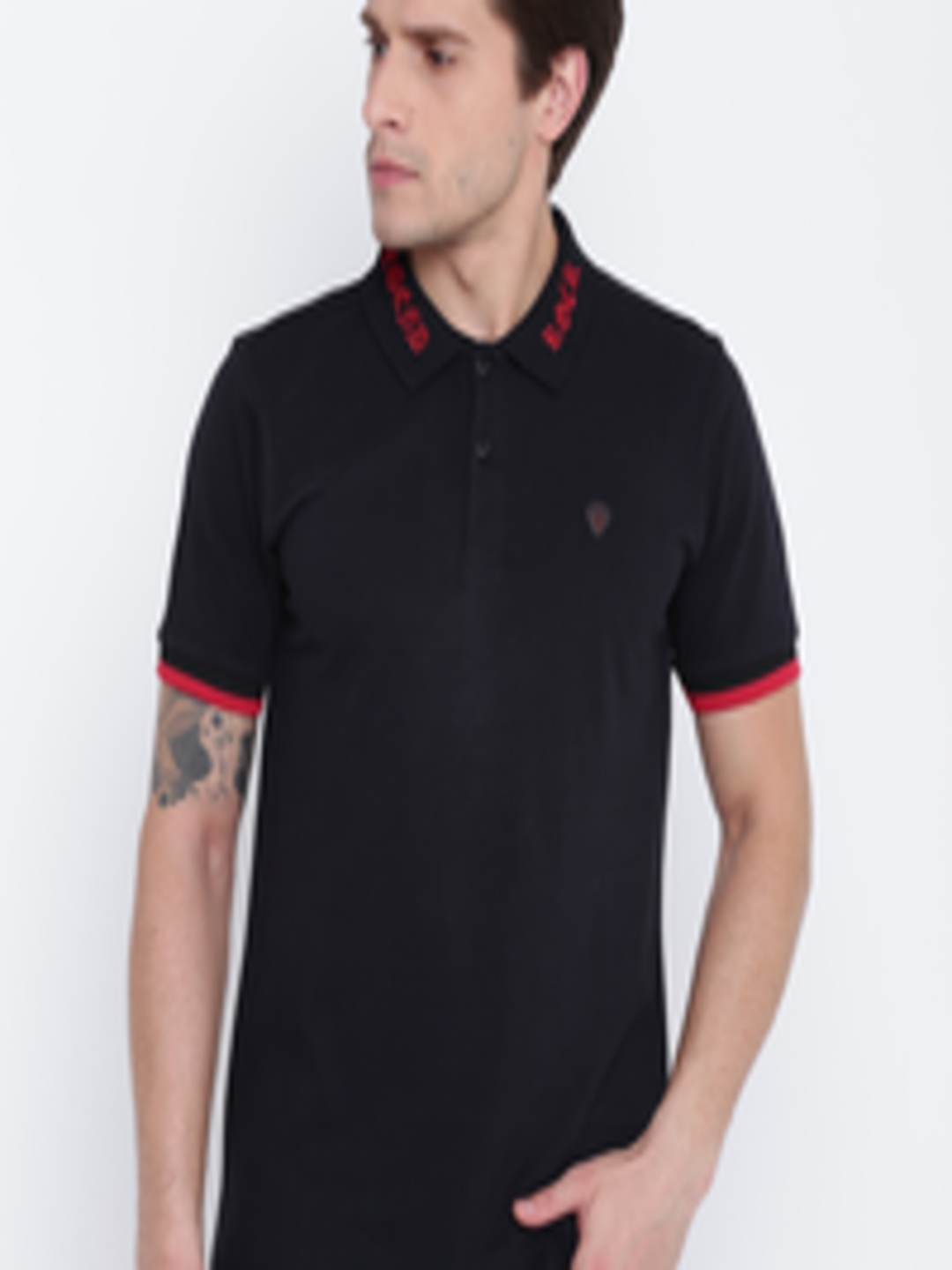 Buy Monteil & Munero Men Black Solid Polo Collar T Shirt - Tshirts for ...
