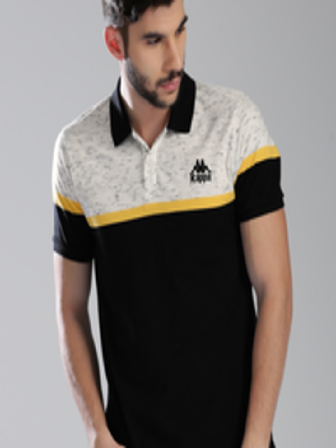 Buy Kappa Men Black & Grey Colourblocked Polo Collar T Shirt - Tshirts ...
