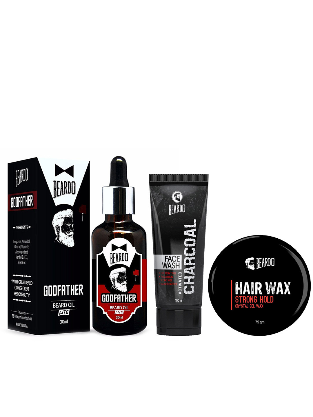 Buy Beardo Men Pack Of 3 Beard Oil, Face Wash & Hair Wax Beard Serum