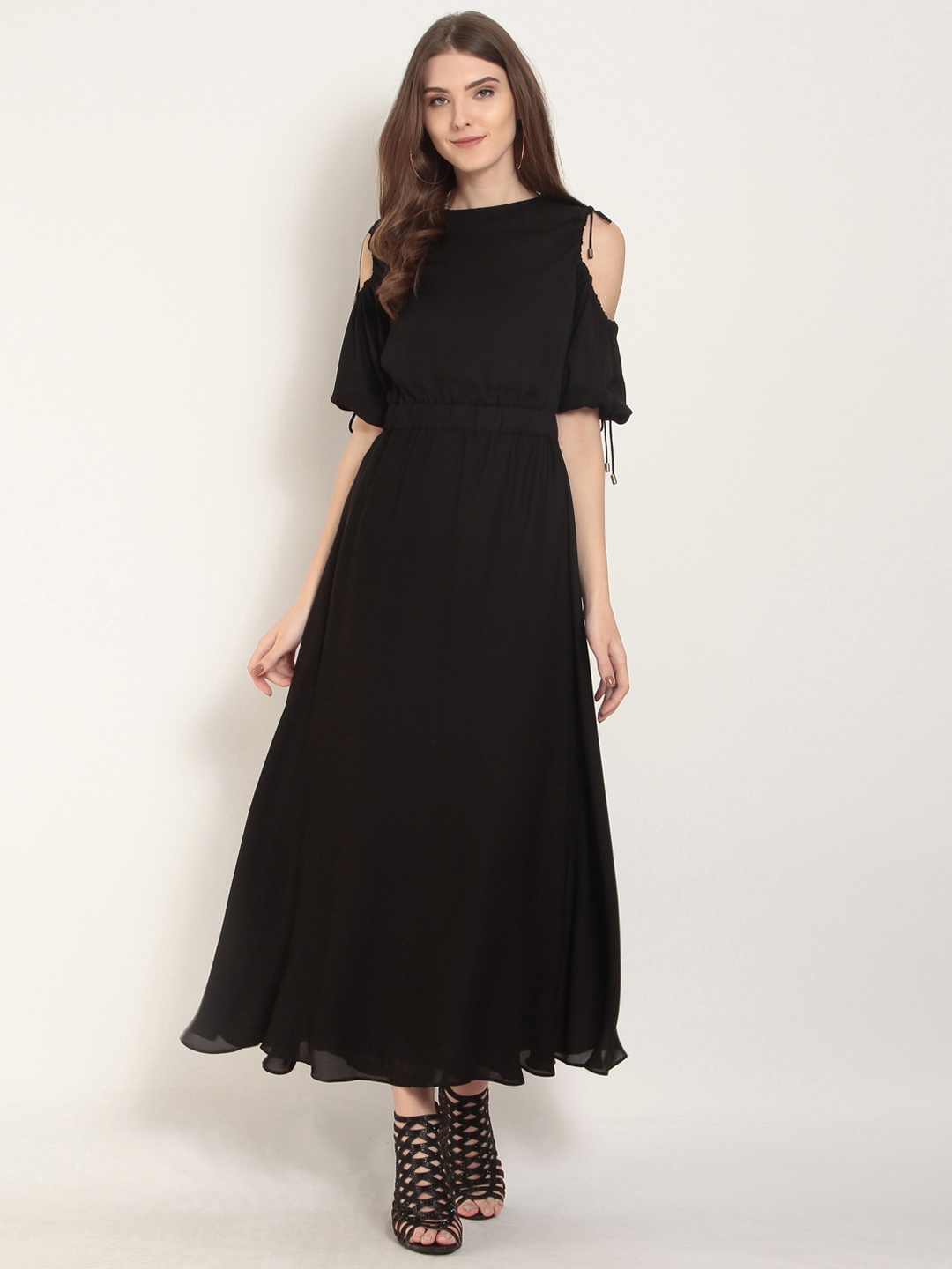 Buy Marie Claire Women Black Solid Maxi Dress - Dresses for Women ...