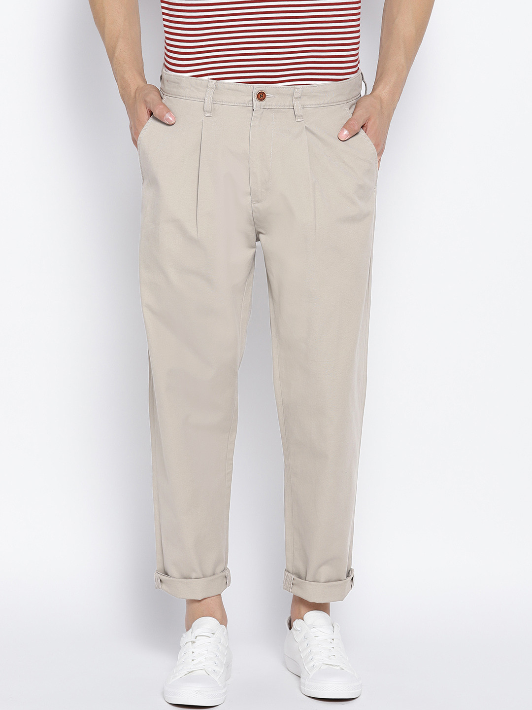 Buy People Men Khaki Loose Fit Solid Casual Trousers Trousers for Men