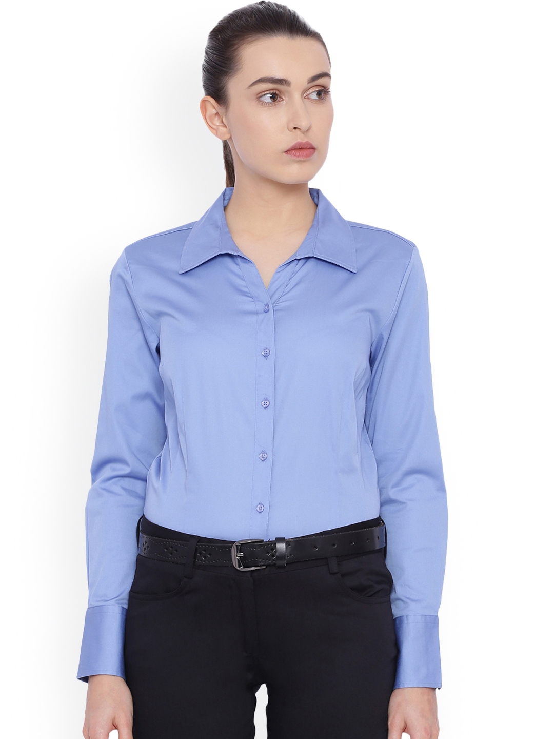 Buy Allen Solly Woman Blue Regular Fit Solid Formal Shirt - Shirts for 