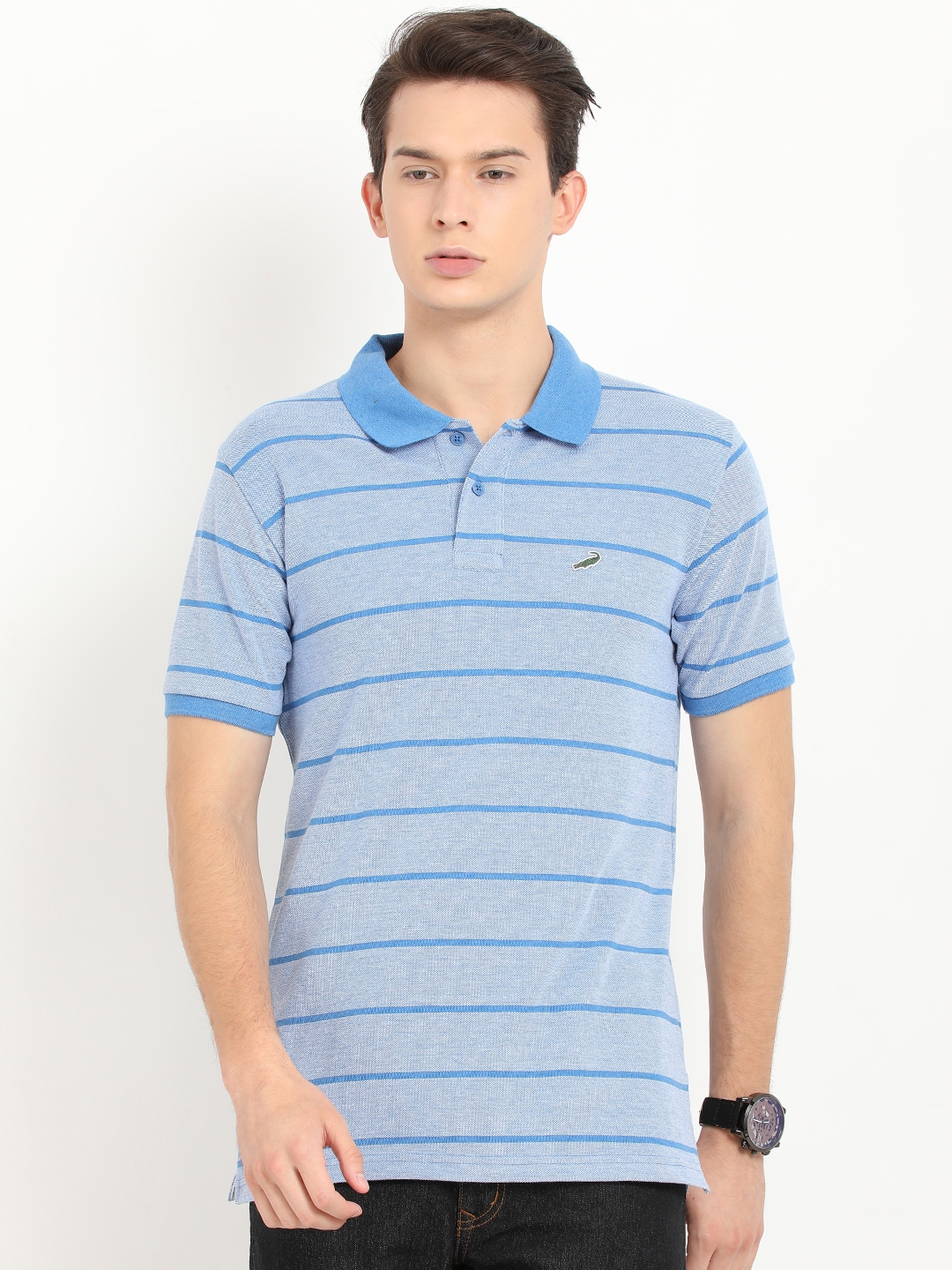 Buy Crocodile Men Blue Striped Polo Collar T Shirt - Tshirts for Men ...