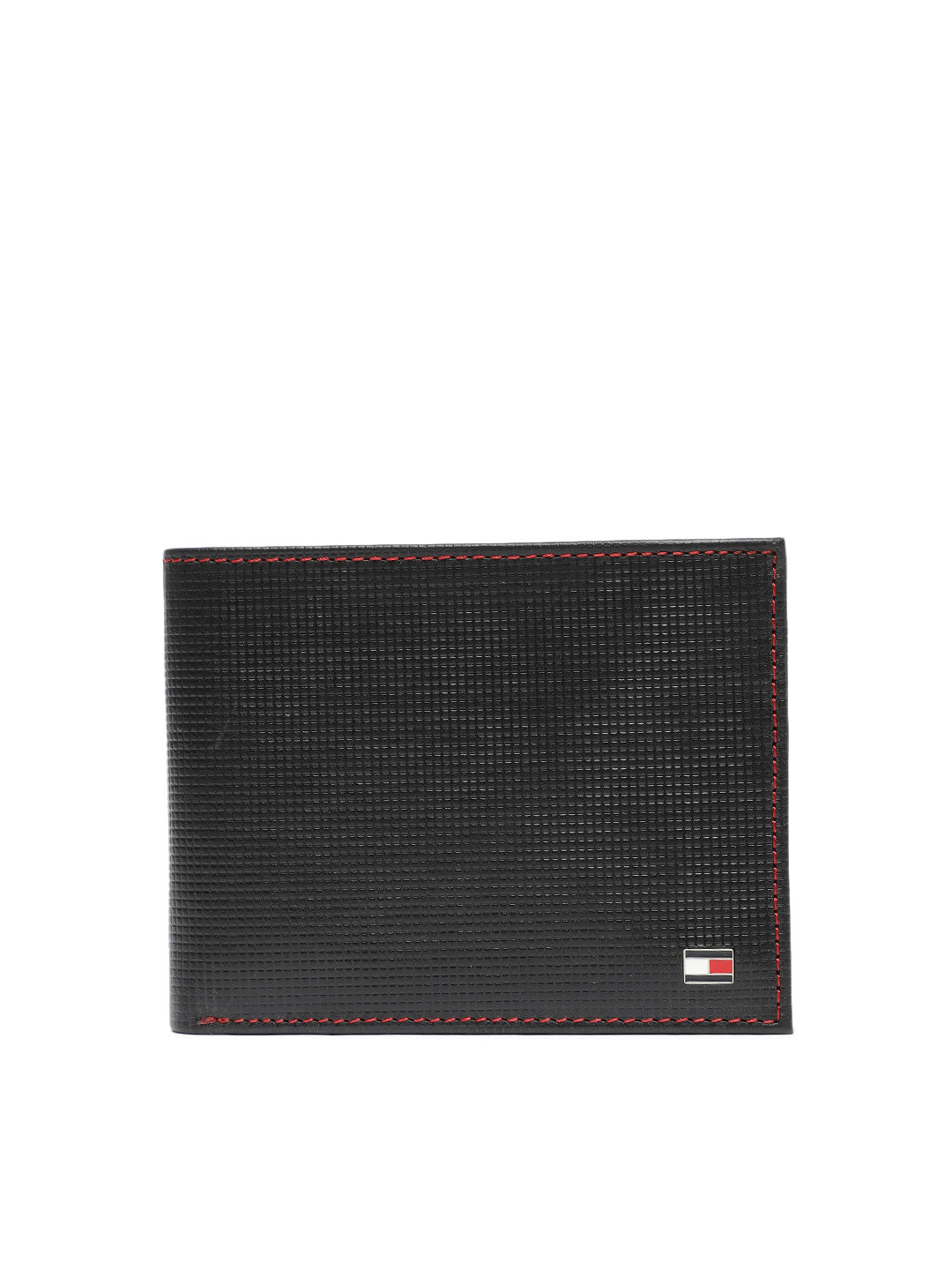 Buy Tommy Hilfiger Men Genuine Leather Black Textured Two Fold Wallet