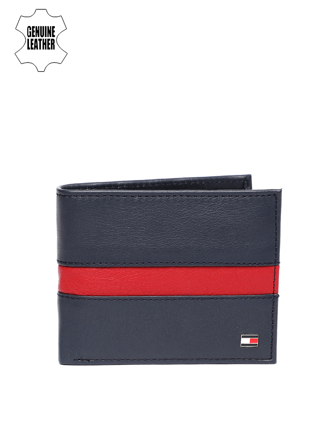 Buy Tommy Hilfiger Men Navy Blue & Red Striped Two Fold Wallet