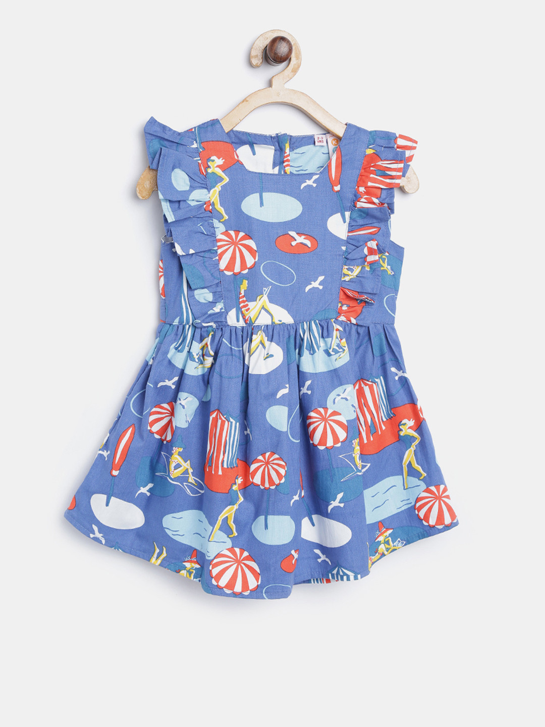 Girls Blue Printed Dress