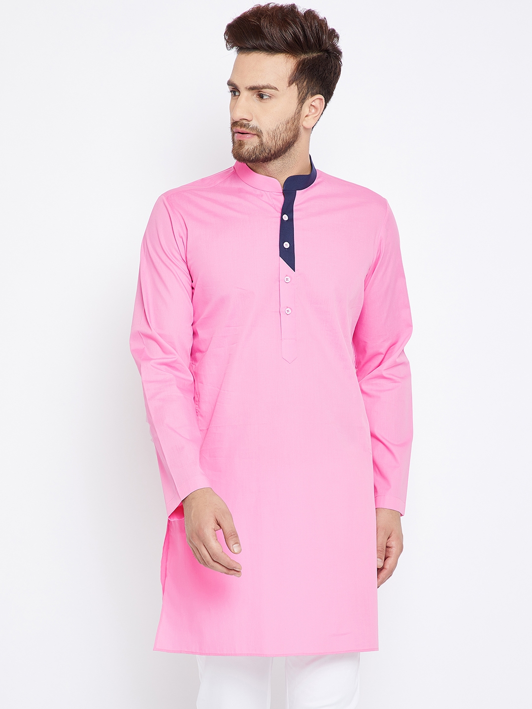 Buy INSTILL Men Pink Solid Straight Kurta - Kurtas for Men 6555800 | Myntra