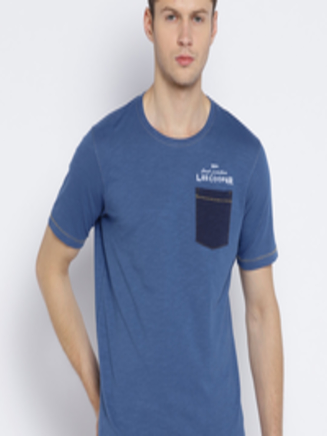 Buy Lee Cooper Men Blue Solid Round Neck T Shirt - Tshirts for Men ...