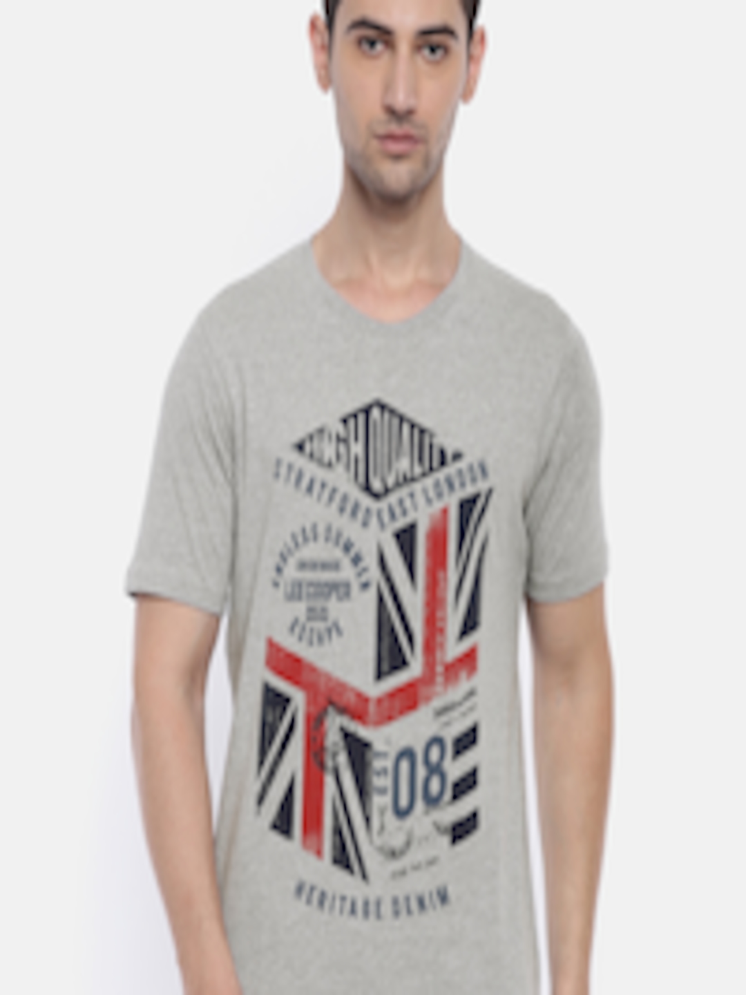 Buy Lee Cooper Men Grey Melange Printed Round Neck T Shirt - Tshirts ...