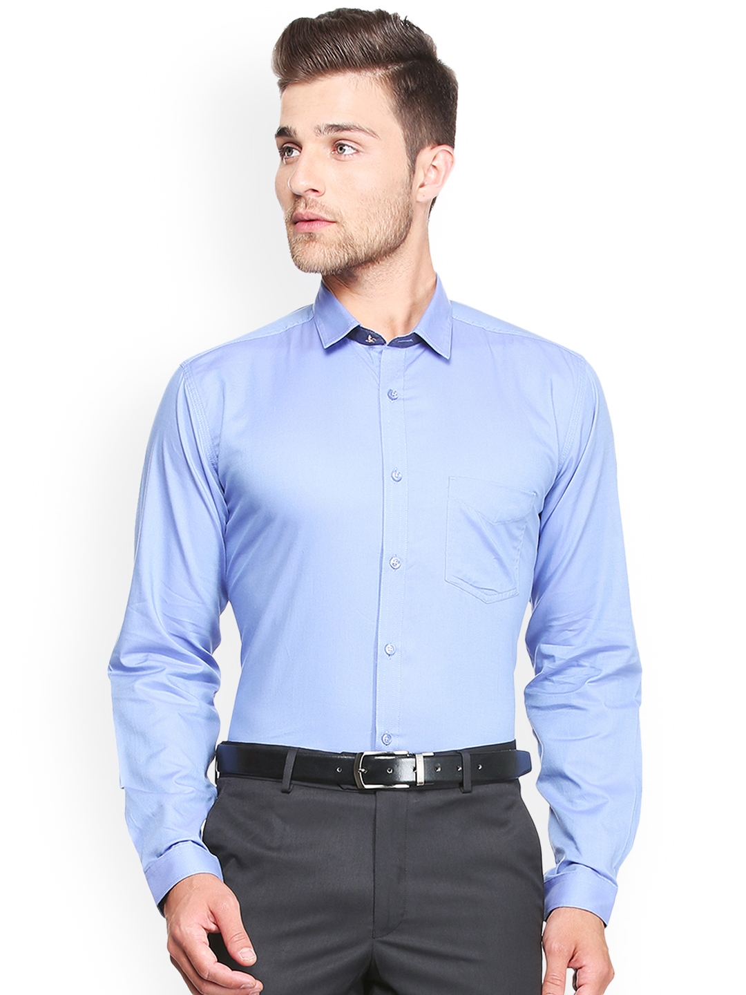 Buy V Dot Men Blue Slim Fit Solid Formal Shirt - Shirts for Men 6558302 ...