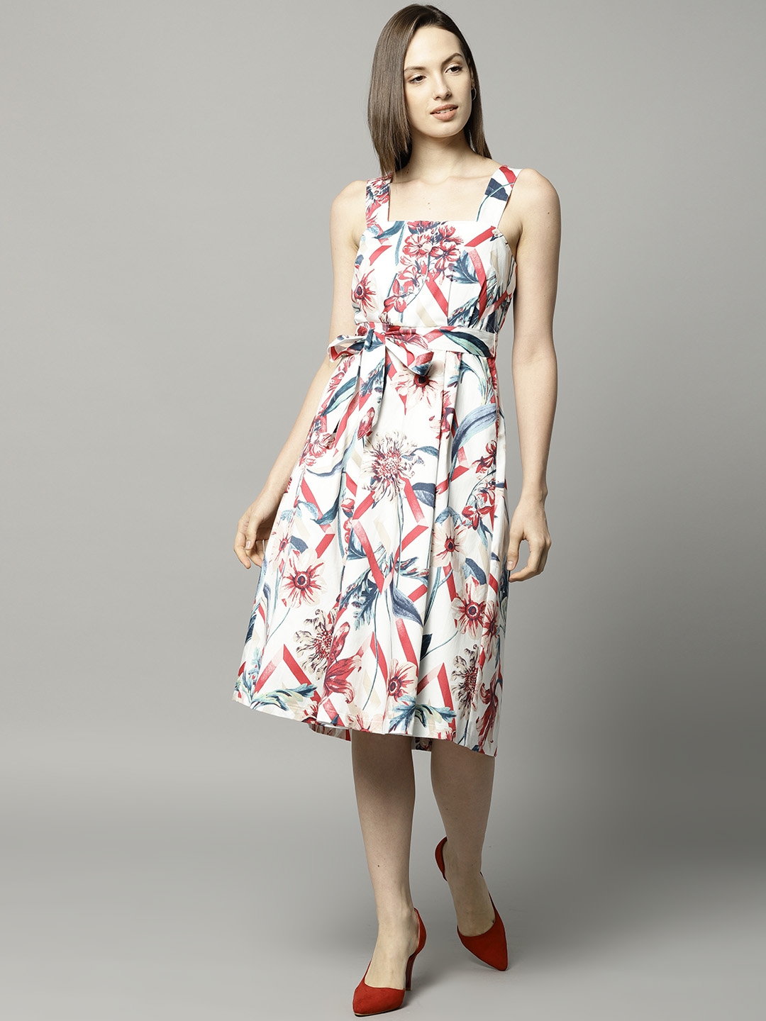 Buy Marks & Spencer Women White Printed Fit & Flare Dress - Dresses for ...