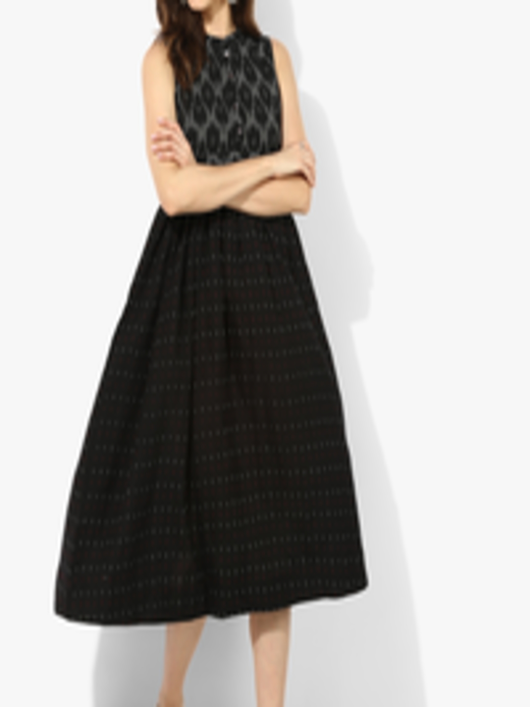 Buy Sangria Women Black Self Design Fit And Flare Dress - Dresses for