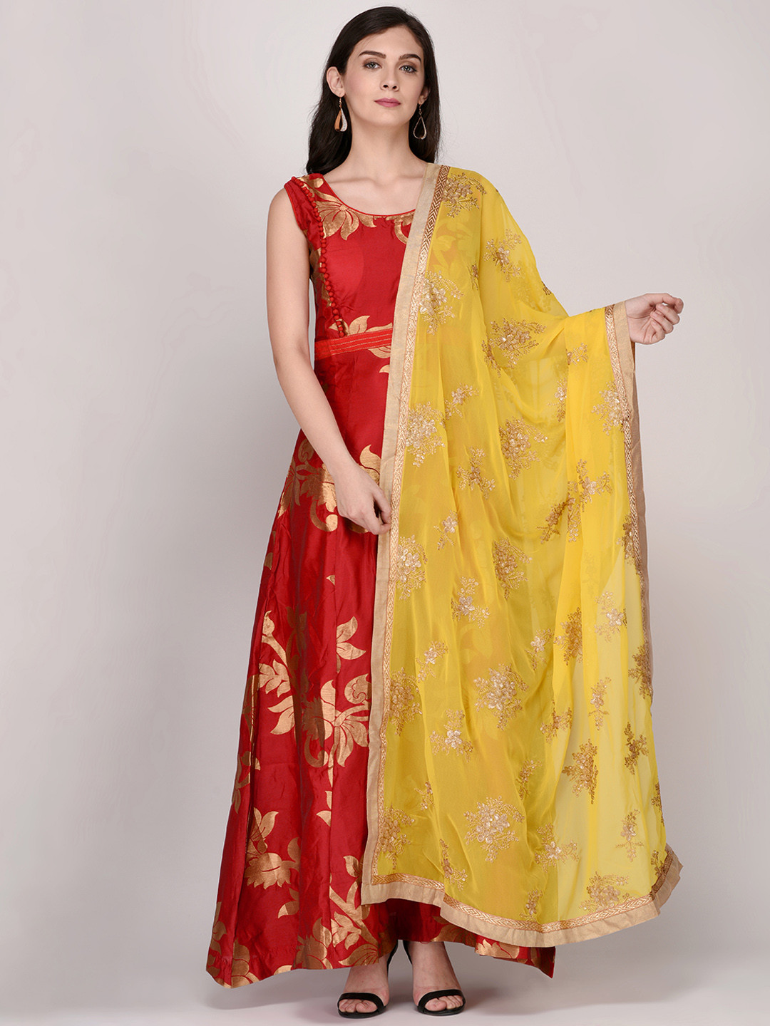 Beige and Mustard yellow Geometric Print DUPATTA